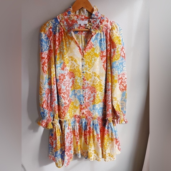 Hunter Bell Blakely Long Sleeve Silk Dress in Colorful Flower Patchwork, Medium - Picture 8 of 10